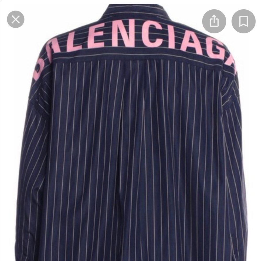 Balenciaga Black and Pink Logo Striped Swing Shirt